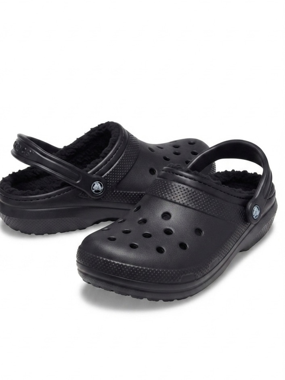 Crocs Classic Lined Clog Black Fuzzy Faux Fur Lined Slippers Women's Size 6